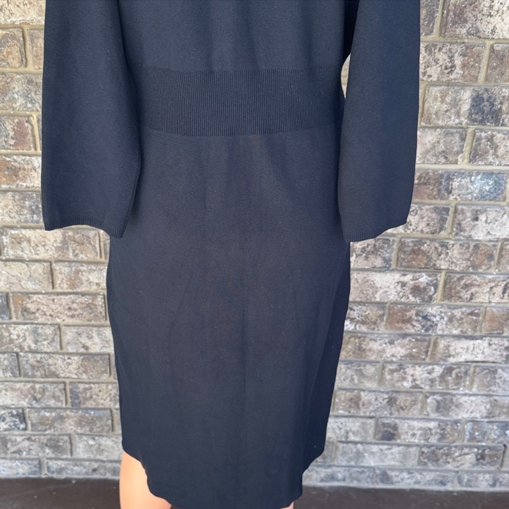 Kenneth Cole Black Silk Blend Sweater Dress Bodycon V Neck Knit L - Picture 4 of 7